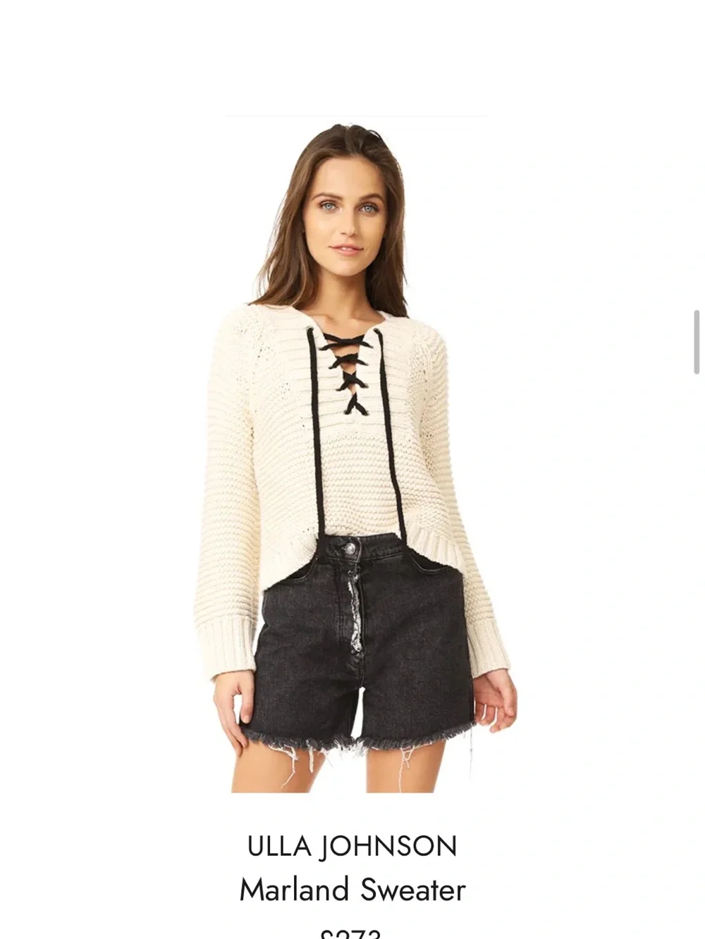 Ulla Johnson Marland Lace Up Chunky Knit Sweater Cream Black Small - Picture 3 of 12